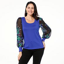 IMAN Global Chic Mixed Media Balloon Sleeve Top