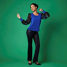 IMAN Global Chic Mixed Media Balloon Sleeve Top