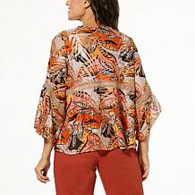 IMAN Global Chic Printed Burnout Mesh Top