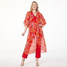 IMAN Global Chic Printed Woven Duster Cardigan