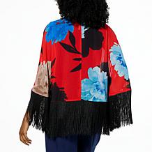 IMAN Global Chic Printed Woven Topper with Fringe Trim
