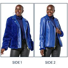 IMAN Global Chic Reversible Faux Fur to Faux Leather Jacket