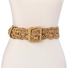 IMAN Global Chic Square Buckle Woven Raffia Belt