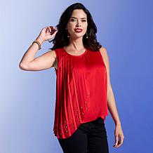 IMAN Global Chic Tank Top with Embellished Pleated Panel