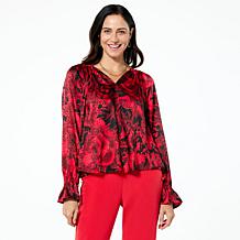 IMAN Global Chic Woven Split-Neck Balloon Sleeve Top