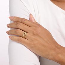 Imperial Silver Heart-Motif Diamond-Cut Wheat Chain Ring