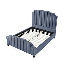 Inspired Home Poppy Velvet Channel Queen Bed w/ Nailhead Trim, Pink