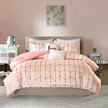 Intelligent Design  Raina Blush/Gold Metallic Comforter Set Full/Q