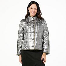 Jaclyn Smith Button-Front Contrast Trim Quilted Jacket