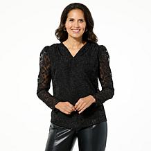 Jaclyn Smith Clip Jacquard Puff-Sleeve Top