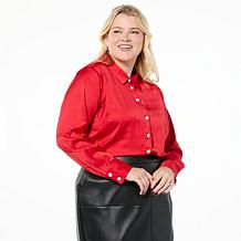 Jaclyn Smith Jeweled Button Front Satin Top