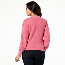 Jaclyn Smith Puff-Sleeve Cable Knit Sweater