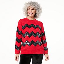 Jaclyn Smith Sequin Chevron Striped Sweater