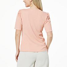 Jaclyn Smith Short Sleeve V-Neck Pucker Tee