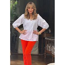 Jaclyn Smith Woven Voile Gathered Neck Romantic Blouse