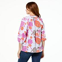 Jaclyn Smith Woven Voile Gathered Neck Romantic Blouse