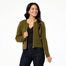 Jaclyn Smith Zipper-Front Sweater Jacket w/ Detachable Faux Fur Collar