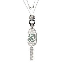 Jade of Yesteryear Green Jade and CZ Longevity Tassel Pendant w/Chain