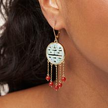 Jade of Yesteryear Green Jade and Red Agate Gold-Plated Earrings
