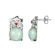 Jade of Yesteryear Sterling Silver Green Jade and Garnet Earrings