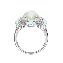 Jade of Yesteryear Sterling Silver Green Jade, Opal and CZ Ring