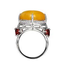 Jade of Yesteryear Sterling Silver Yellow Jade, Garnet and CZ Ring
