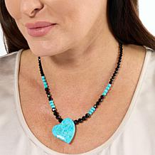 Jay King Black Chalcedony Bead and Turquoise Heart Necklace