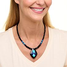 Jay King Black Chalcedony, Kingman Turquoise & Lapis Inlay Necklace