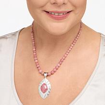 Jay King Pink Rhodochrosite Marquise Pendant with 18" Beaded Necklace