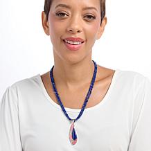 Jay King Rhodochrosite & Lapis SS Pendant w/ 2 Strand Beaded Necklace