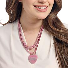 Jay King Set of 2 Argentinian Rhodonite Bead Necklaces & Heart Pendant