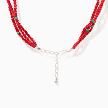 Jay King Sterling 3-Strand Red Sea Bamboo Coral & Turquoise Necklace