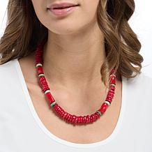Jay King Sterling Red Sea Bamboo Coral & Boulder Variscite Necklace