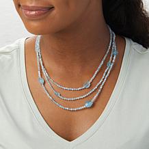 Jay King Sterling Silver Aquamarine Bead 3-Strand Necklace