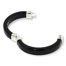 Jay King Sterling Silver Black Obsidian Hinged Bangle Bracelet