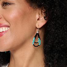 Jay King Sterling Silver Black Spinel and Turquoise Loop Drop Earrings