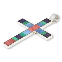 Jay King Sterling Silver Multi-Opal Inlay Cross Pendant