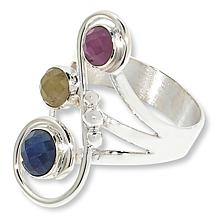 Jay King Sterling Silver Multicolor Sapphire 3-Stone Ring
