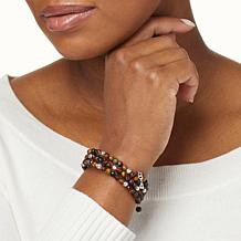 Jay King Sterling Silver Multicolor Tiger's Eye Bead Coil Bracelet 