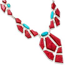 Jay King Sterling Silver Red Coral and Turquoise 20" Necklace
