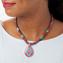 Jay King Sterling Silver Thulite and Turquoise Inlay Pendant-Necklace