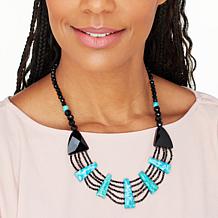 Jay King Sterling Silver Turquoise and Black Multigem 18" Necklace