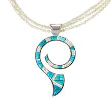Jay King Turquoise and Mother-of-Pearl Inlay Pendant with Necklace