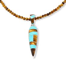 Jay King Turquoise & Tiger's Eye Pendant with 32" Bead Necklace