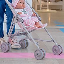 JC Toys Berenguer Boutique Single Umbrella Baby Doll Stroller in Pink