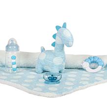 JC Toys La Newborn 15" Real Boy Baby Doll w/ Blue Outfit and Dinosaur