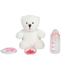 JC Toys La Newborn 15" Real Girl Baby Doll Pink Overcoat & Teddy Bear