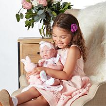 JC Toys La Newborn 15" Real Girl Baby Doll White Eyelet Dress