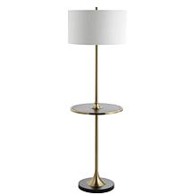 JONATHAN Y Black Brass Luce 59" Metal Wood LED Floor Lamp with Table