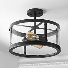 Jonathan Y Black Herndon 2-Light 15 in. Iron/Glass LED Flush Mount